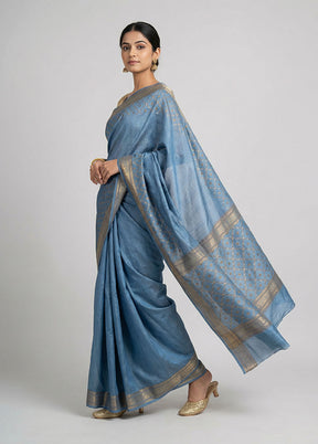 Blue Dupion Silk Saree With Blouse Piece