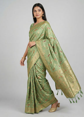 Green Dupion Silk Saree With Blouse Piece