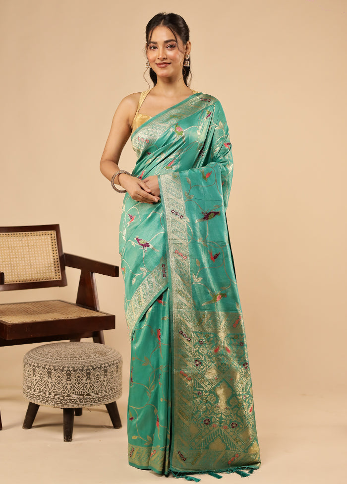 Green Dupion Silk Saree With Blouse Piece