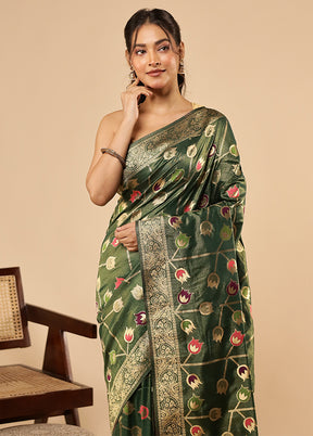 Green Dupion Silk Saree With Blouse Piece