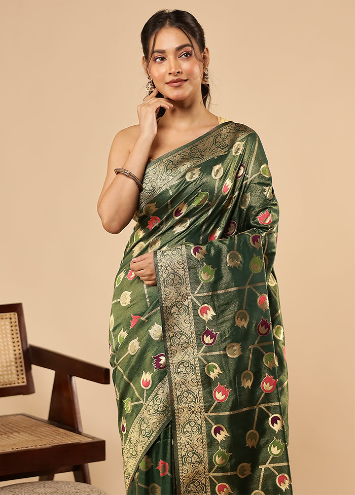 Green Dupion Silk Saree With Blouse Piece