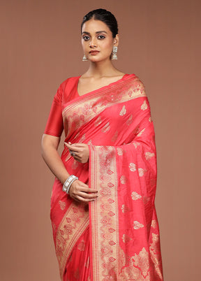 Pink Dupion Silk Saree With Blouse Piece