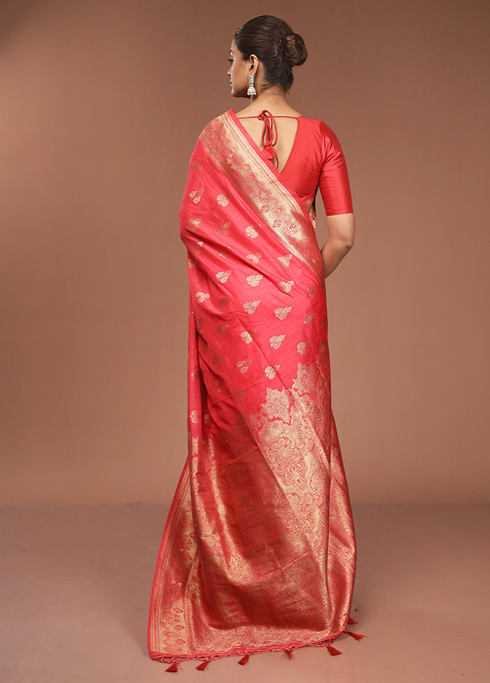 Pink Dupion Silk Saree With Blouse Piece