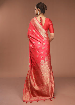 Pink Dupion Silk Saree With Blouse Piece