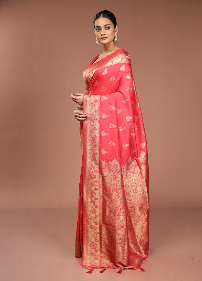 Pink Dupion Silk Saree With Blouse Piece