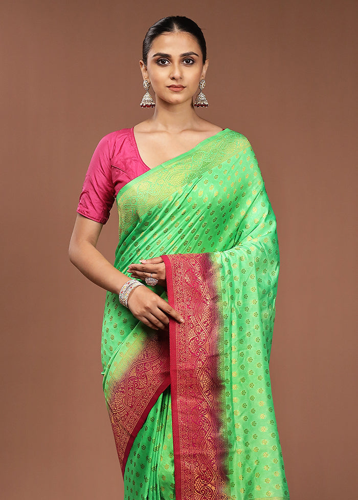 Green Dupion Silk Saree With Blouse Piece