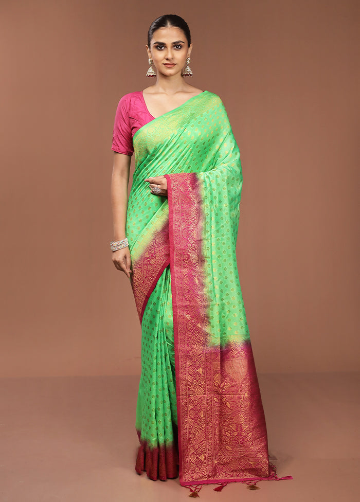 Green Dupion Silk Saree With Blouse Piece