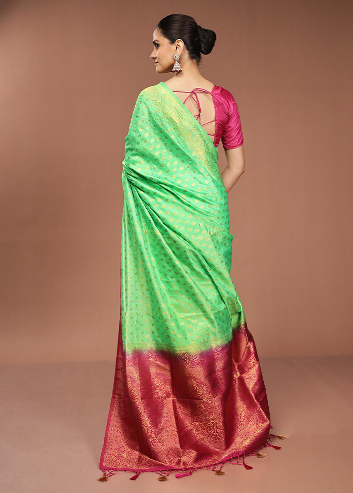 Green Dupion Silk Saree With Blouse Piece