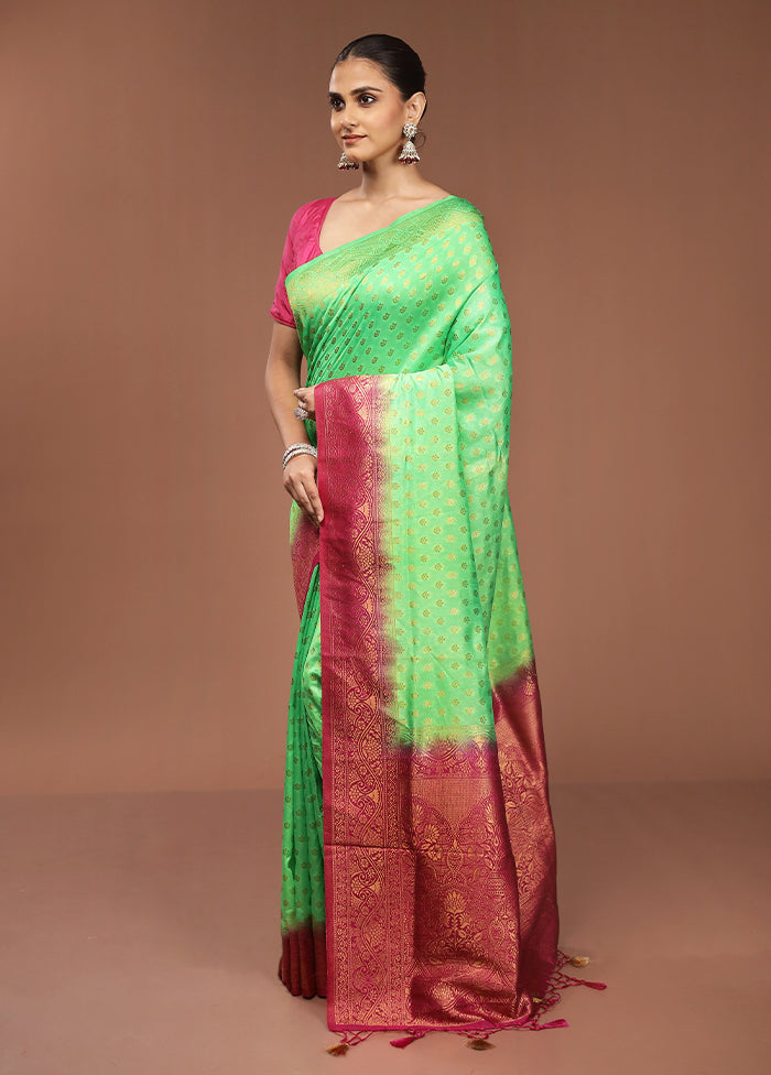 Green Dupion Silk Saree With Blouse Piece