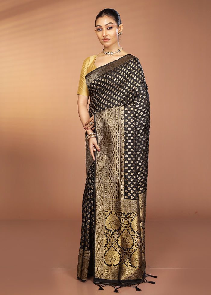 Black Dupion Silk Saree With Blouse Piece