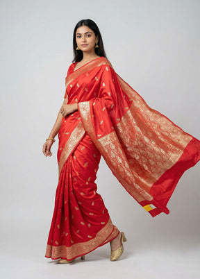 Pink Banarasi Silk Saree With Blouse Piece