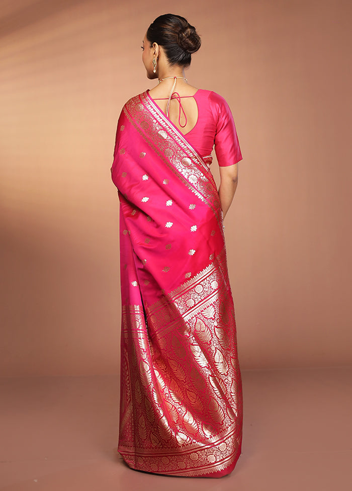 Pink Banarasi Silk Saree With Blouse Piece