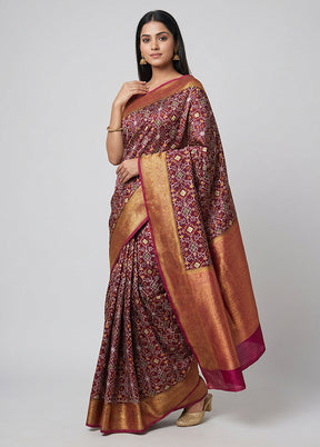 Maroon Dupion Silk Saree With Blouse Piece