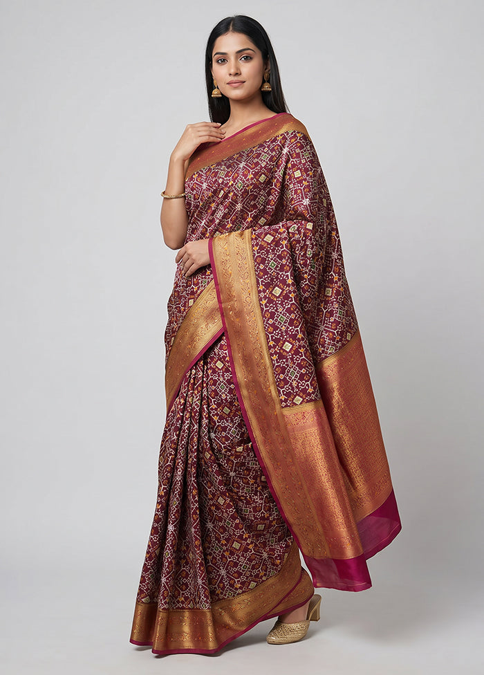 Maroon Dupion Silk Saree With Blouse Piece