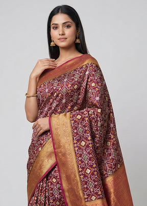 Maroon Dupion Silk Saree With Blouse Piece