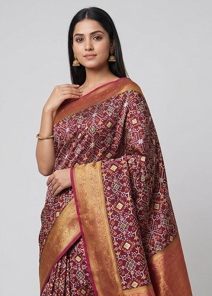 Maroon Dupion Silk Saree With Blouse Piece