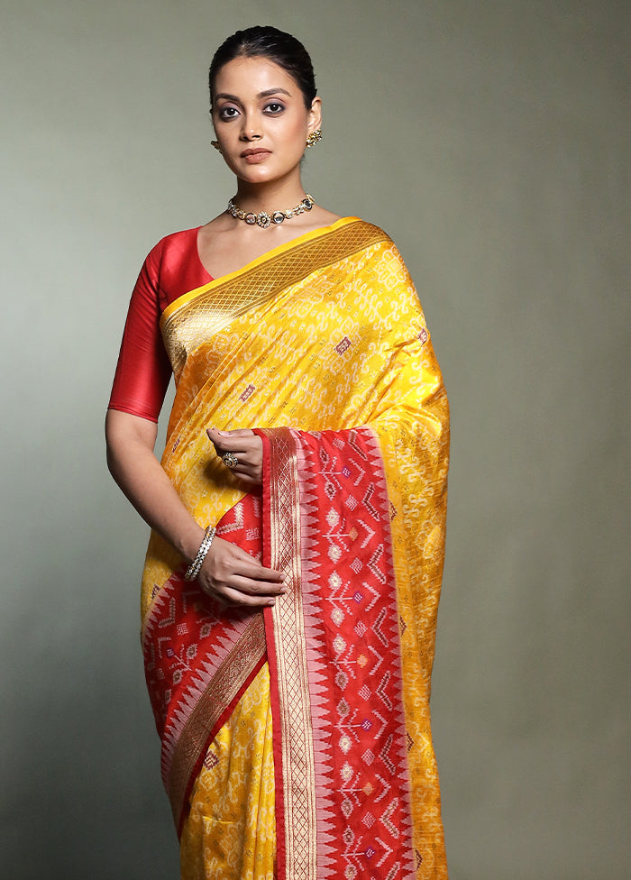 Yellow Dupion Silk Saree With Blouse Piece