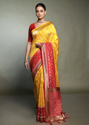 Yellow Dupion Silk Saree With Blouse Piece
