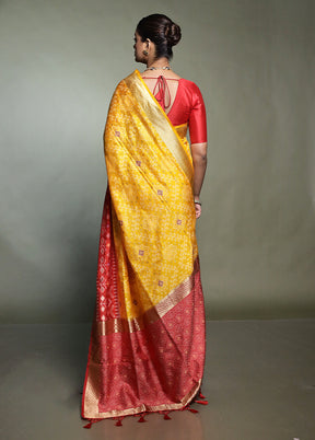 Yellow Dupion Silk Saree With Blouse Piece