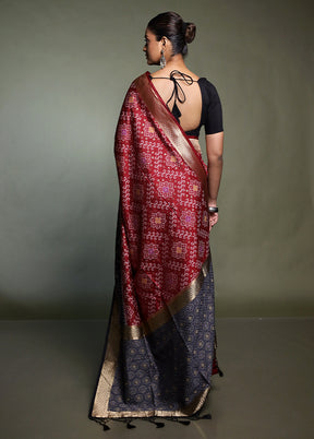 Maroon Dupion Silk Saree With Blouse Piece