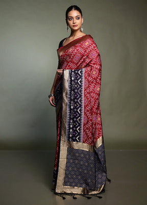 Maroon Dupion Silk Saree With Blouse Piece