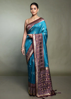Blue Dupion Silk Saree With Blouse Piece
