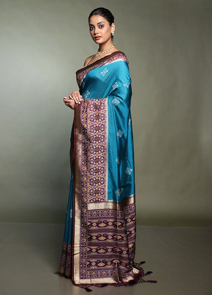 Blue Dupion Silk Saree With Blouse Piece