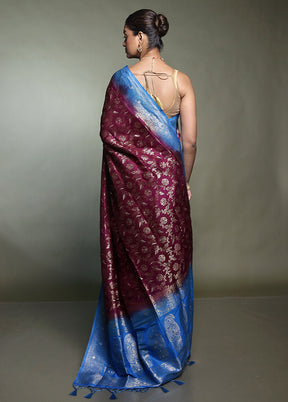 Purple Dupion Silk Saree With Blouse Piece