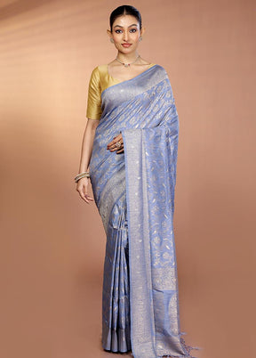 Blue Dupion Silk Saree With Blouse Piece
