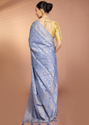 Blue Dupion Silk Saree With Blouse Piece