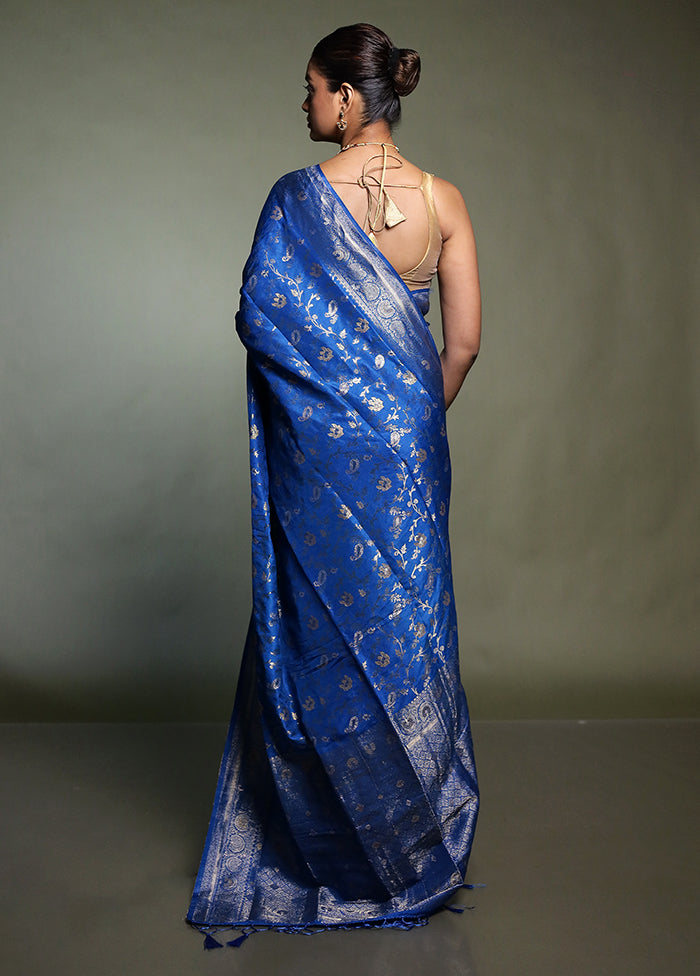 Blue Dupion Silk Saree With Blouse Piece
