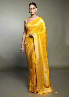 Yellow Dupion Silk Saree With Blouse Piece