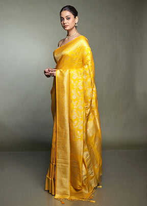 Yellow Dupion Silk Saree With Blouse Piece
