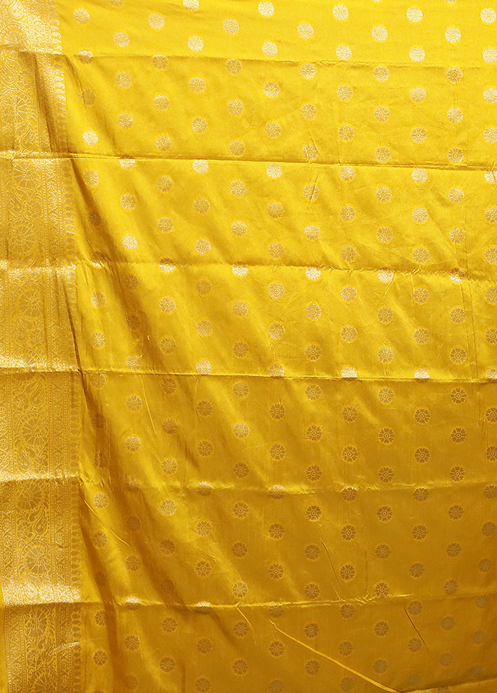 Yellow Dupion Silk Saree With Blouse Piece