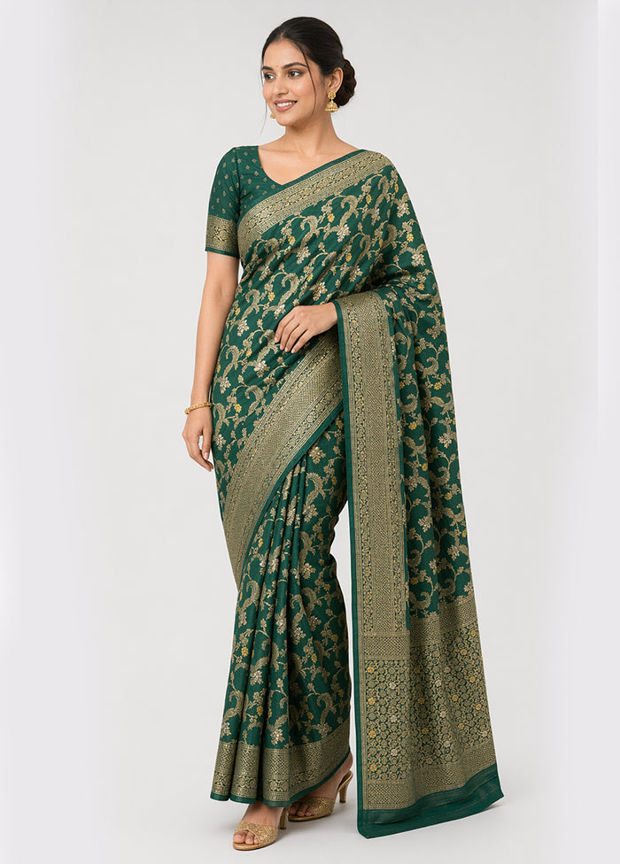 Green Dupion Silk Saree With Blouse Piece