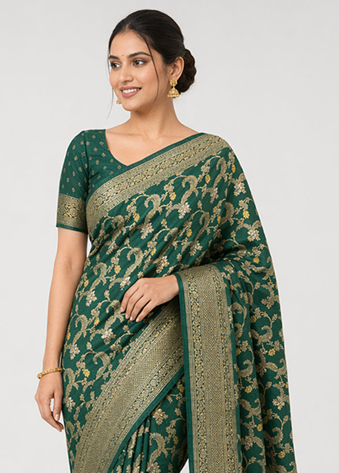 Green Dupion Silk Saree With Blouse Piece
