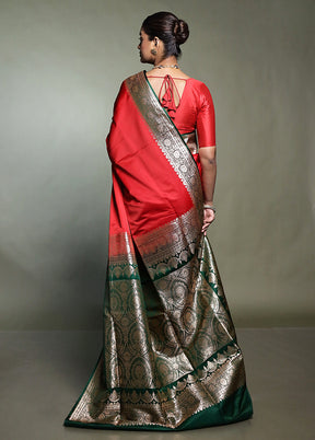Red Banarasi Silk Saree With Blouse Piece