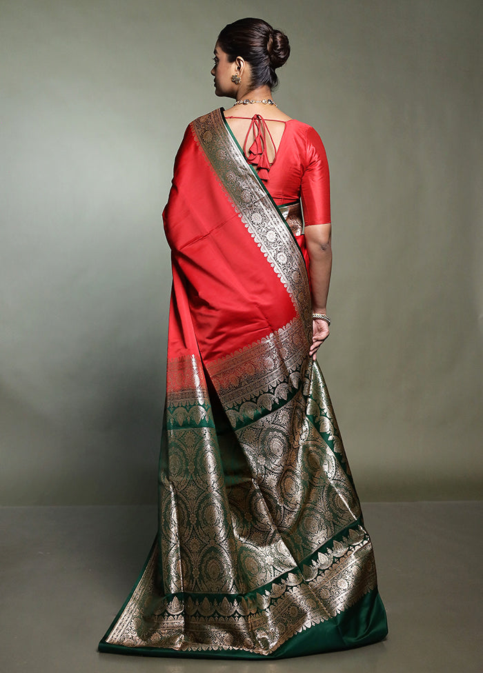 Red Banarasi Silk Saree With Blouse Piece