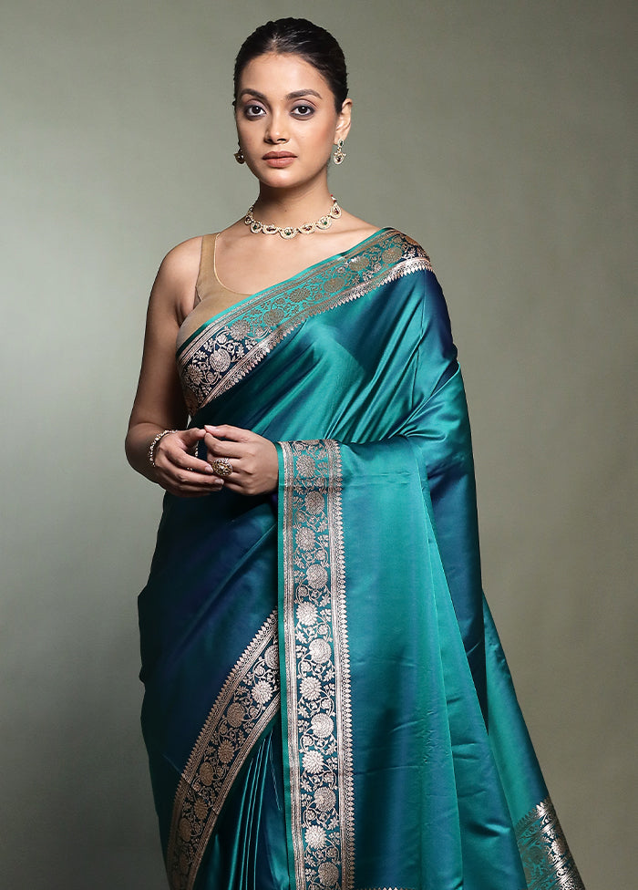 Green Banarasi Silk Saree With Blouse Piece