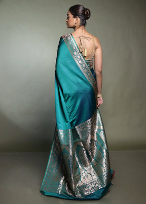 Green Banarasi Silk Saree With Blouse Piece