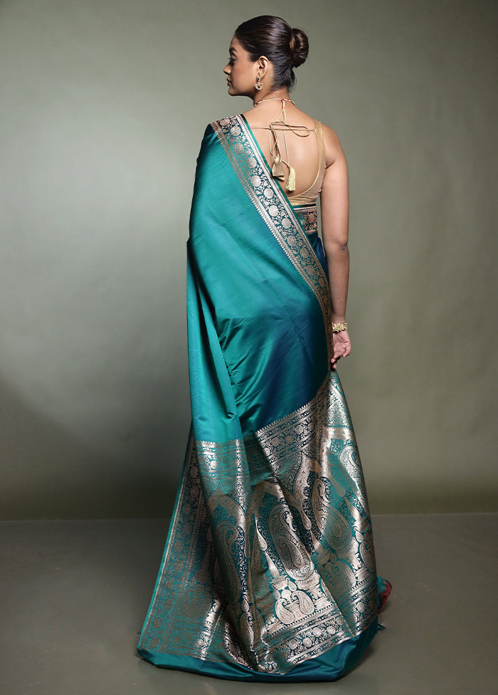 Green Banarasi Silk Saree With Blouse Piece