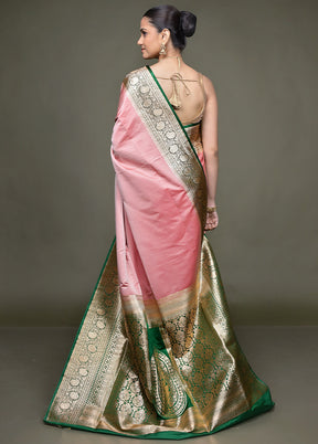 Pink Banarasi Silk Saree With Blouse Piece