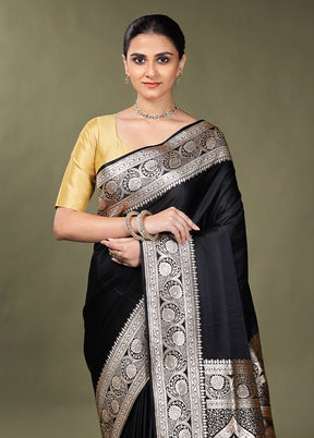 Black Banarasi Silk Saree With Blouse Piece