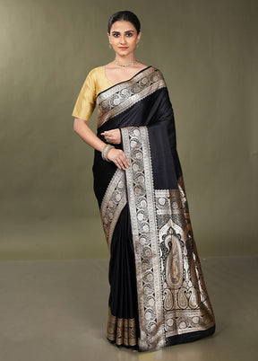 Black Banarasi Silk Saree With Blouse Piece
