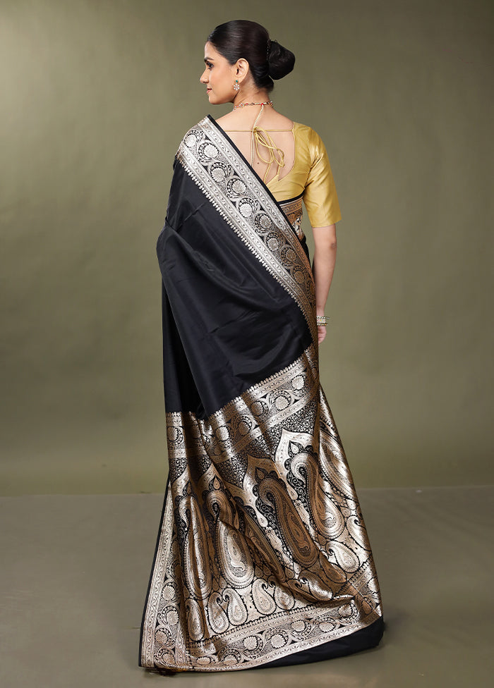 Black Banarasi Silk Saree With Blouse Piece