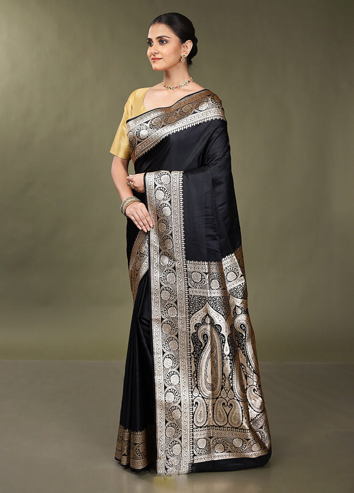Black Banarasi Silk Saree With Blouse Piece