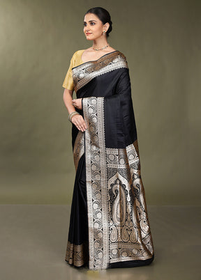 Black Banarasi Silk Saree With Blouse Piece