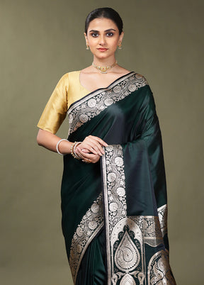 Green Banarasi Silk Saree With Blouse Piece