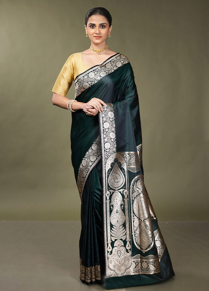 Green Banarasi Silk Saree With Blouse Piece