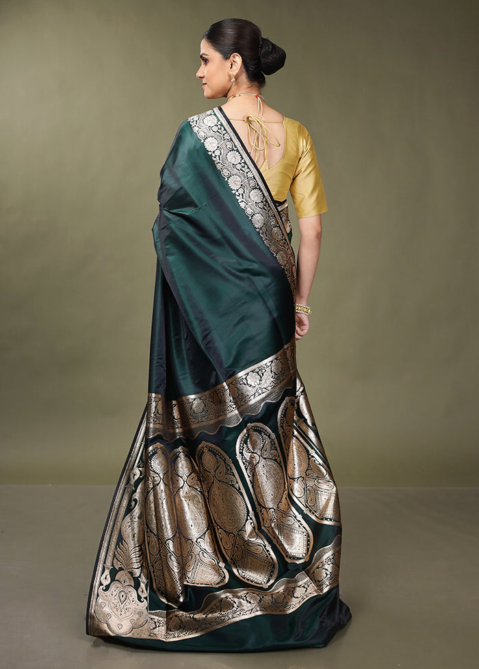 Green Banarasi Silk Saree With Blouse Piece